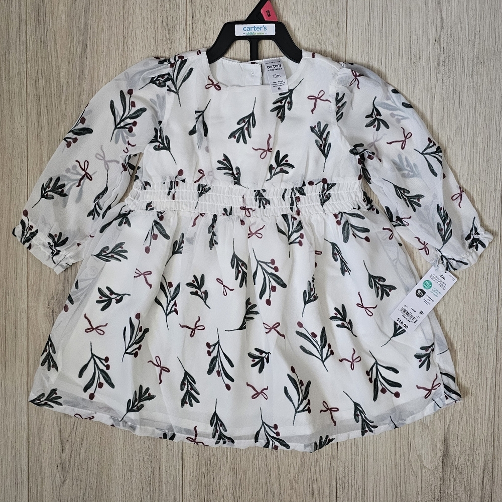Carter's Toddler Girl's  Mistletoe-print Holiday Dress - NWT - 18 mos